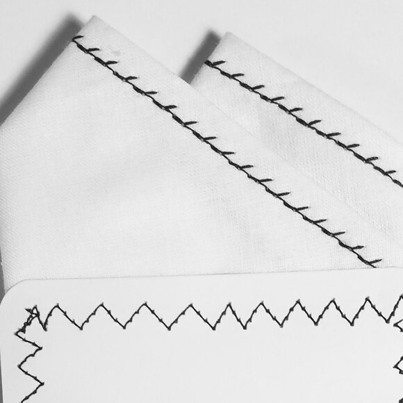 New - Black Stitching Cotton Pre-Folded Pocket Square Handkerchief Insert - Picture 8 of 8